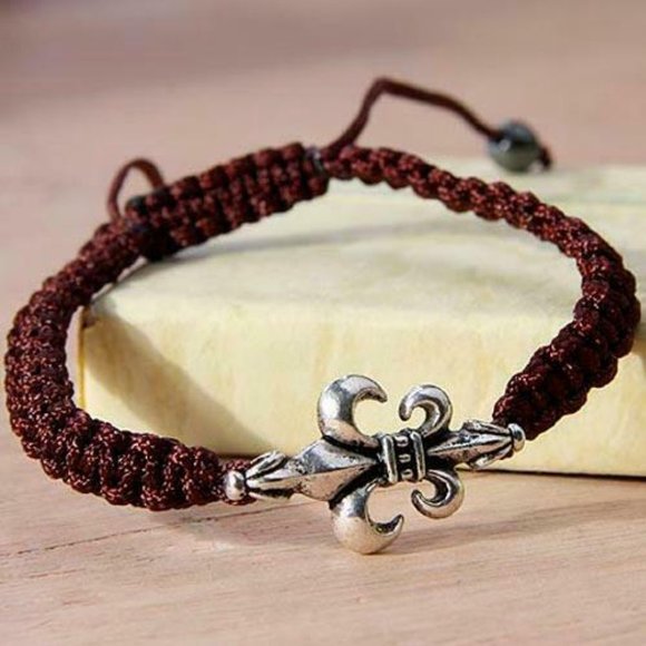 Fleur de Lis Shamballa Bracelets Brown Black Red Nola Mardi Gras French Flower - Picture 2 of 6